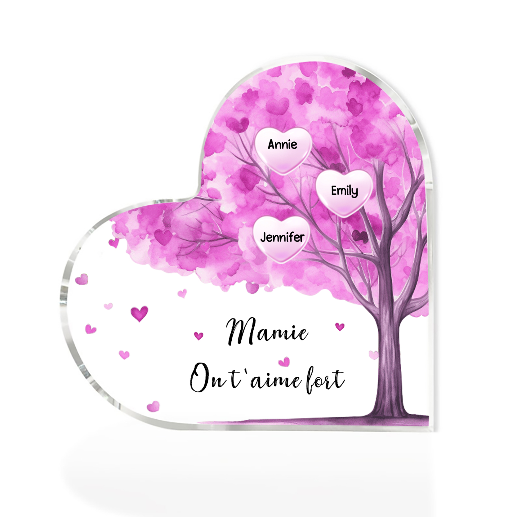 À ma Maman/Mamie - Plaque Acrylique Arbre en Forme de Cœur 3 Prénoms Personnalisés avec 1 Texte