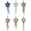 Handmade Five-Pointed Star Car Pendant with Wood Bead Crochet Bag Charm Keychain Making Supplies DIY Hand Woven Tassel Dream Catcher Ornament Cars Rearview Mirror Hanging Accessories