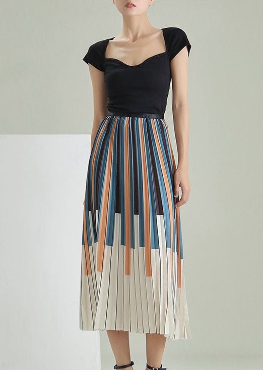 Fitted Colorblock Striped print pleated Skirt Spring CK1743- Fabulory