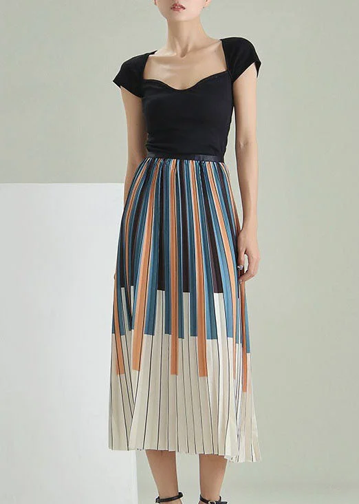 Fitted Colorblock Striped print pleated Skirt Spring