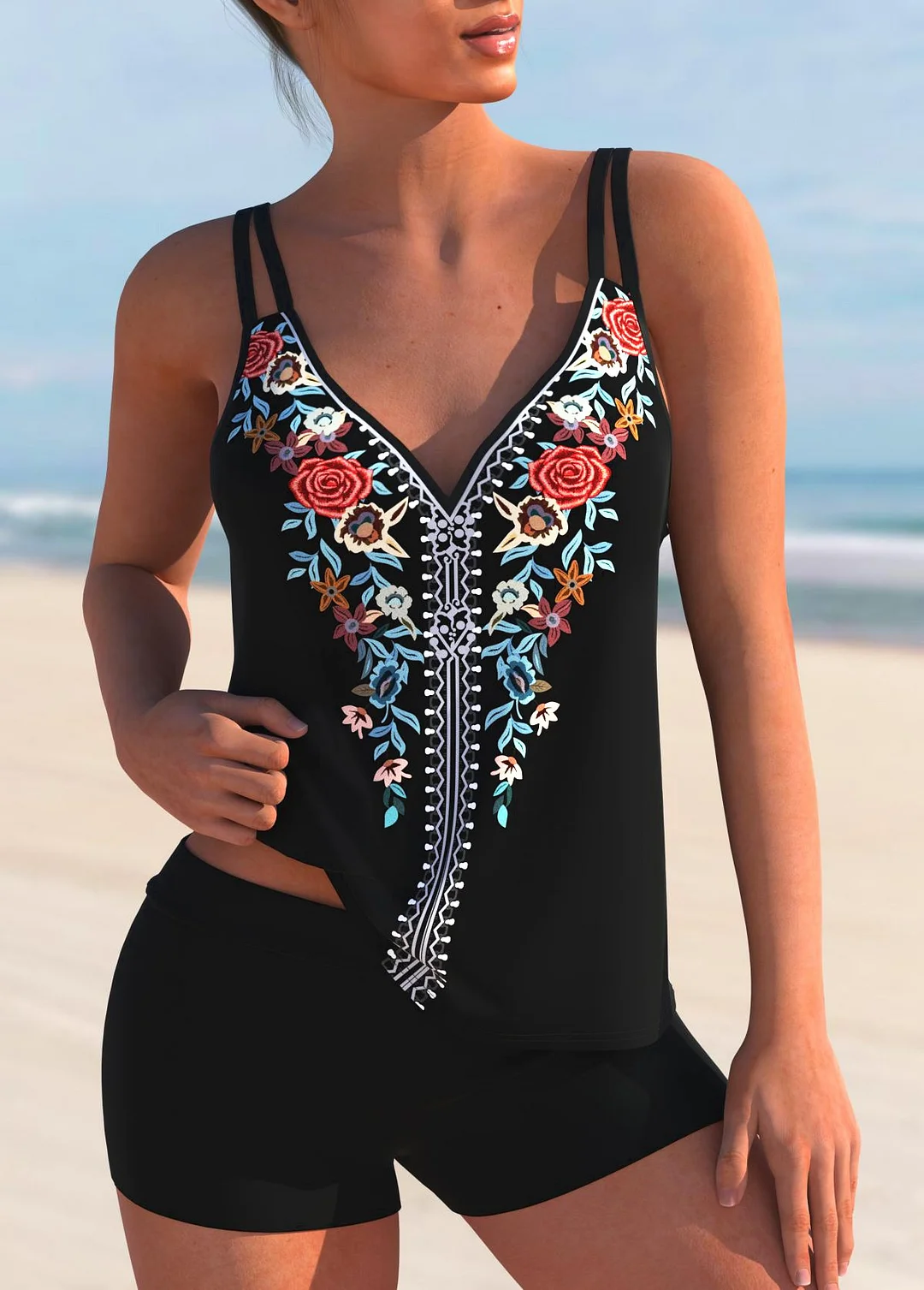 Floral Split Large Swimsuit