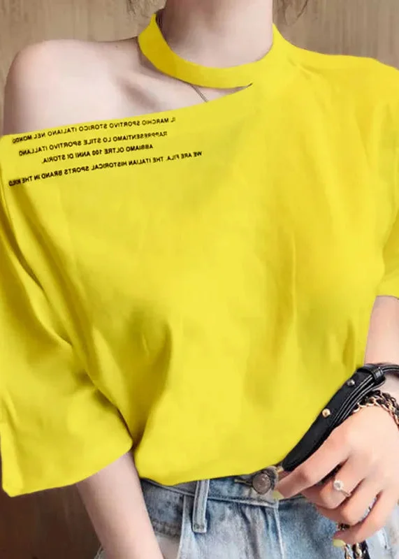 Women Yellow O Neck Print Cotton T Shirt Long Sleeve