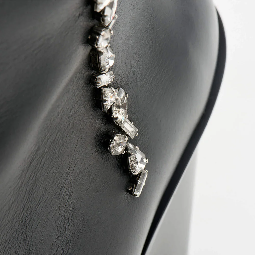 Black Pointed Toe Chunky Heel Knee High Cowgirl Boots with Rhinestone