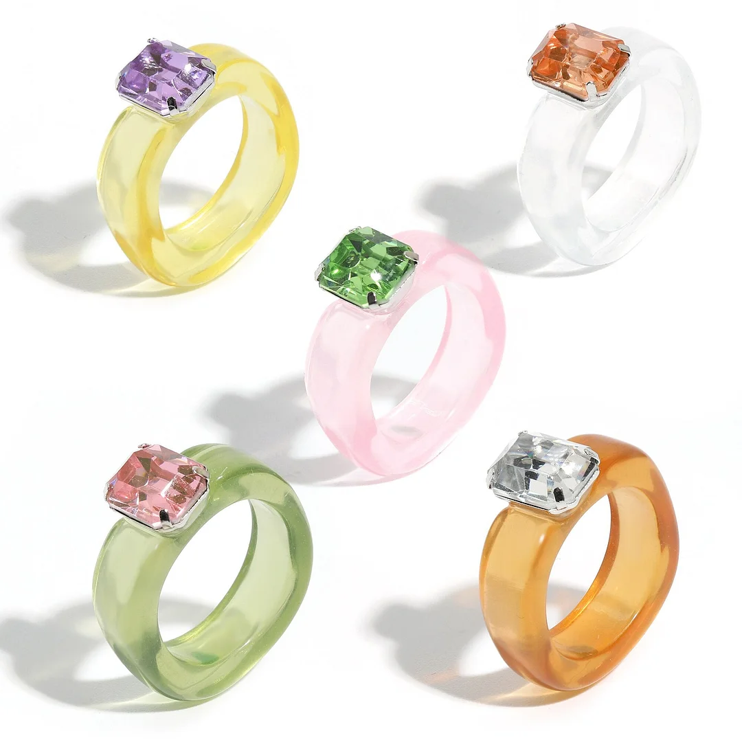 Dvacaman 2021 New Trendy Hand-Painted Candy Color Dripping Oil Geometric Chain Rings Set for Women Colorful Irregular Open Rings