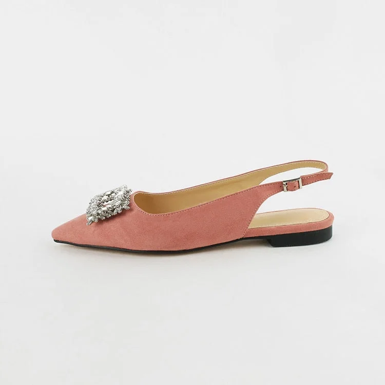 2021 Summer New Pointed Stiletto Heel High Heels Women's Mid Heel Sandals Back Empty Rhinestone Square Buckle Flat Sandals Women