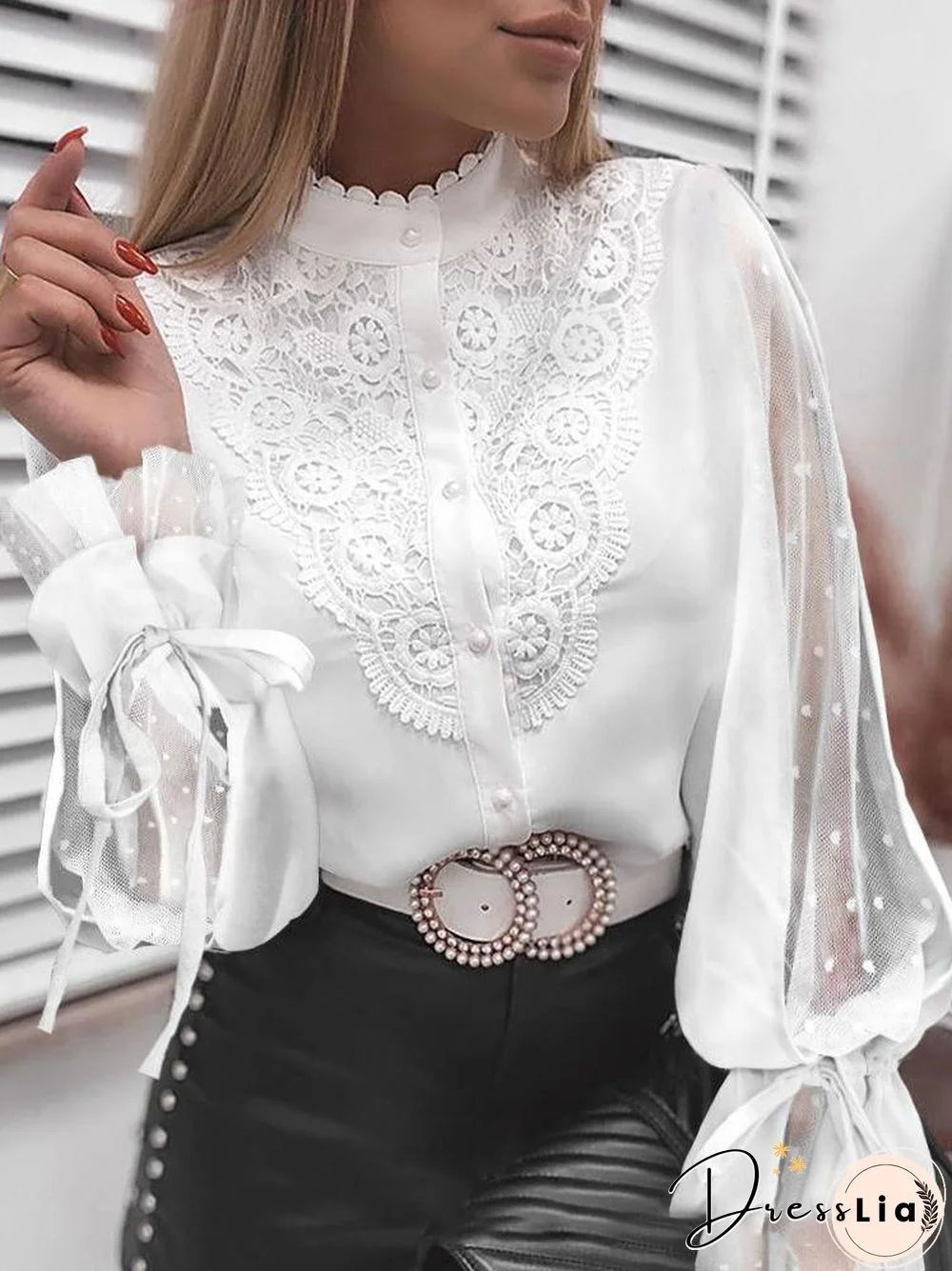 Mesh Sleeve White Lace Top