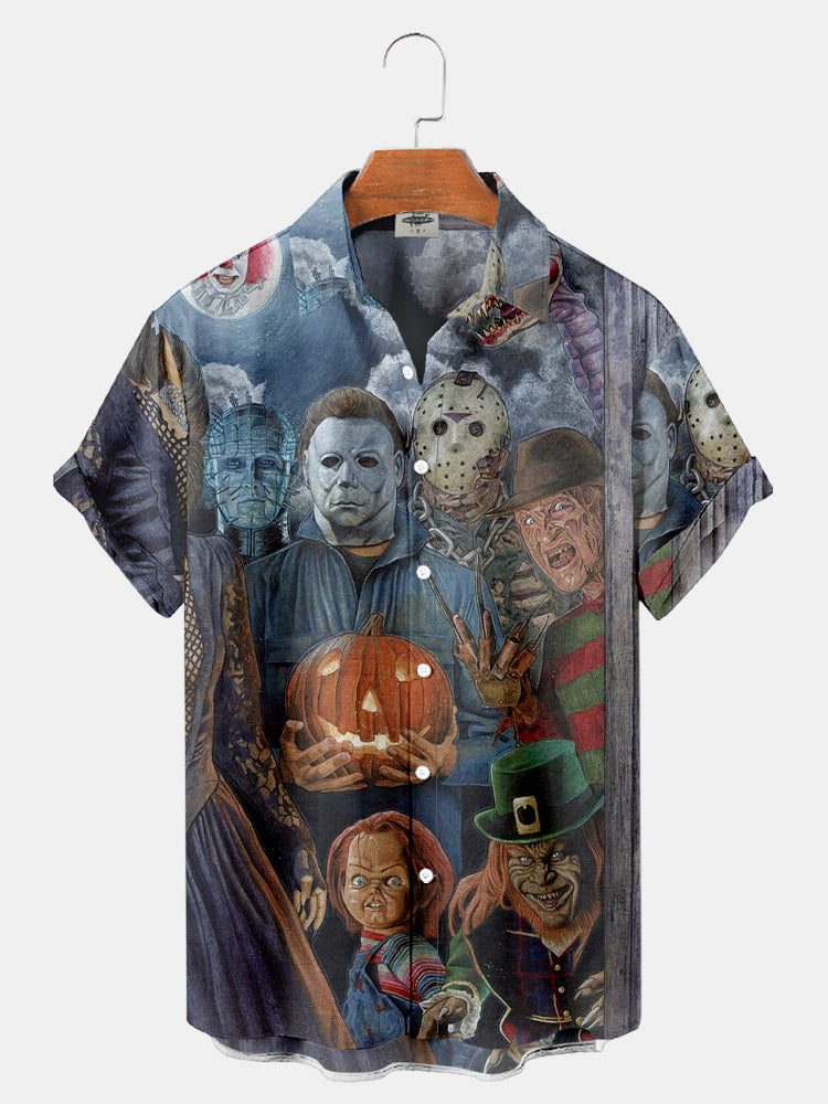 Men's Horror Character Print Shirt PLUSCLOTHESMAN