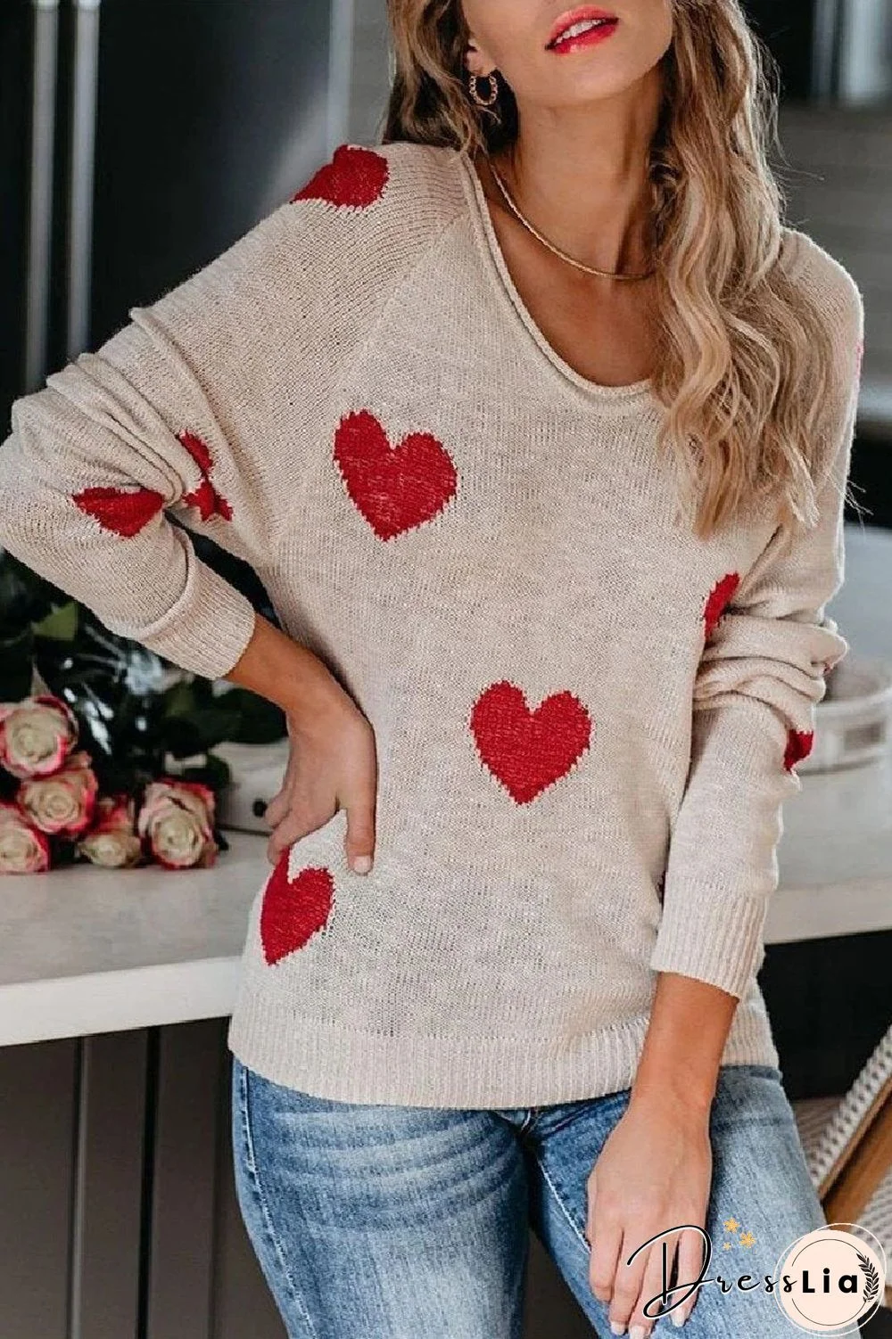 Loose V-Neck Love Knitted Sweater(5 Colors)