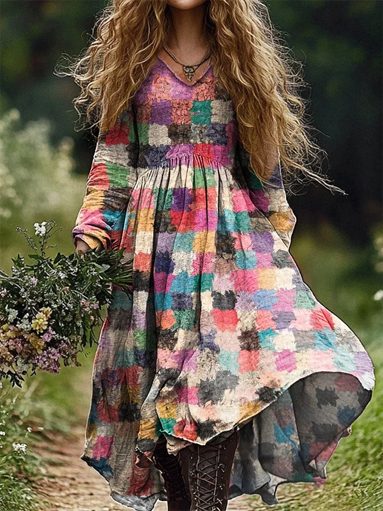 Women's Moroccan Block Print Pocket Cotton Dress