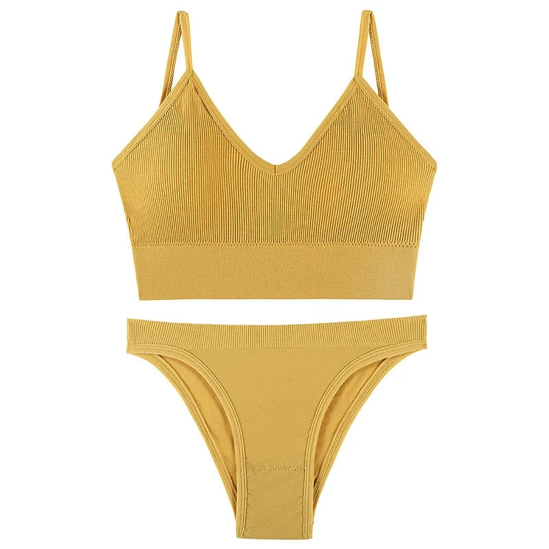 CINOON Women Seamless Bra Set Sexy Low Waist Panties Wire Free Bra Bralette Padded Lingerie Brassiere Soft Female Underwear Set