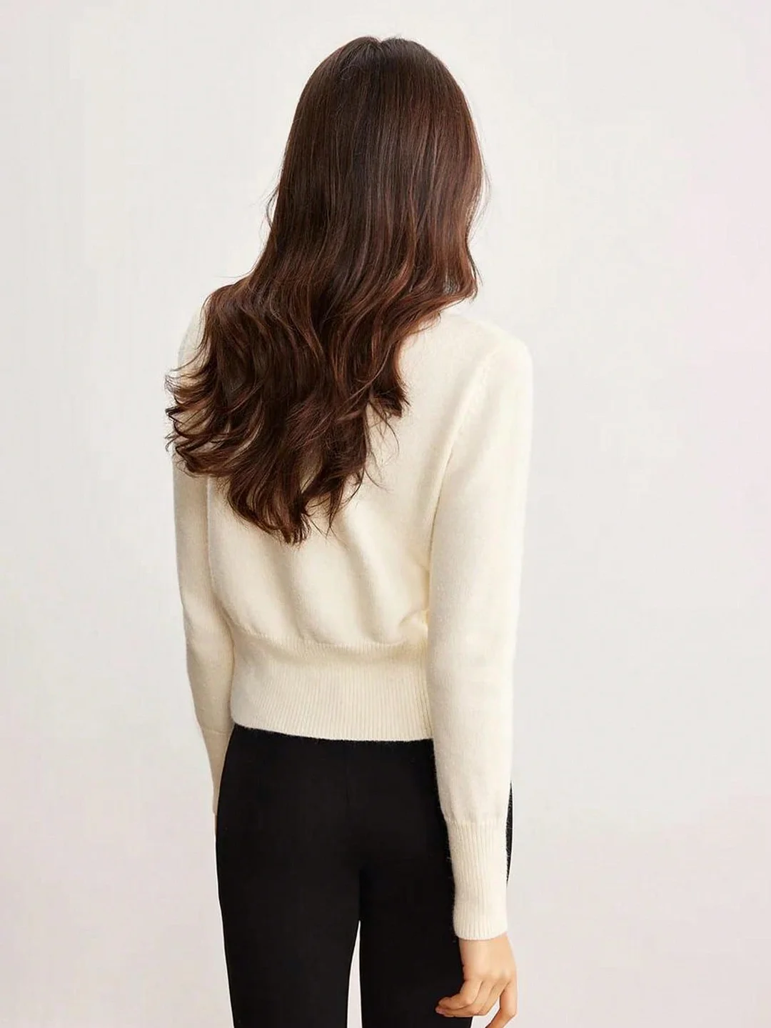 Nigikala Nigikala Elegant And Elegant Leisure Knitted Cardigan Fashion Commut Solid Color Simple Round-Neck Sweater Outside