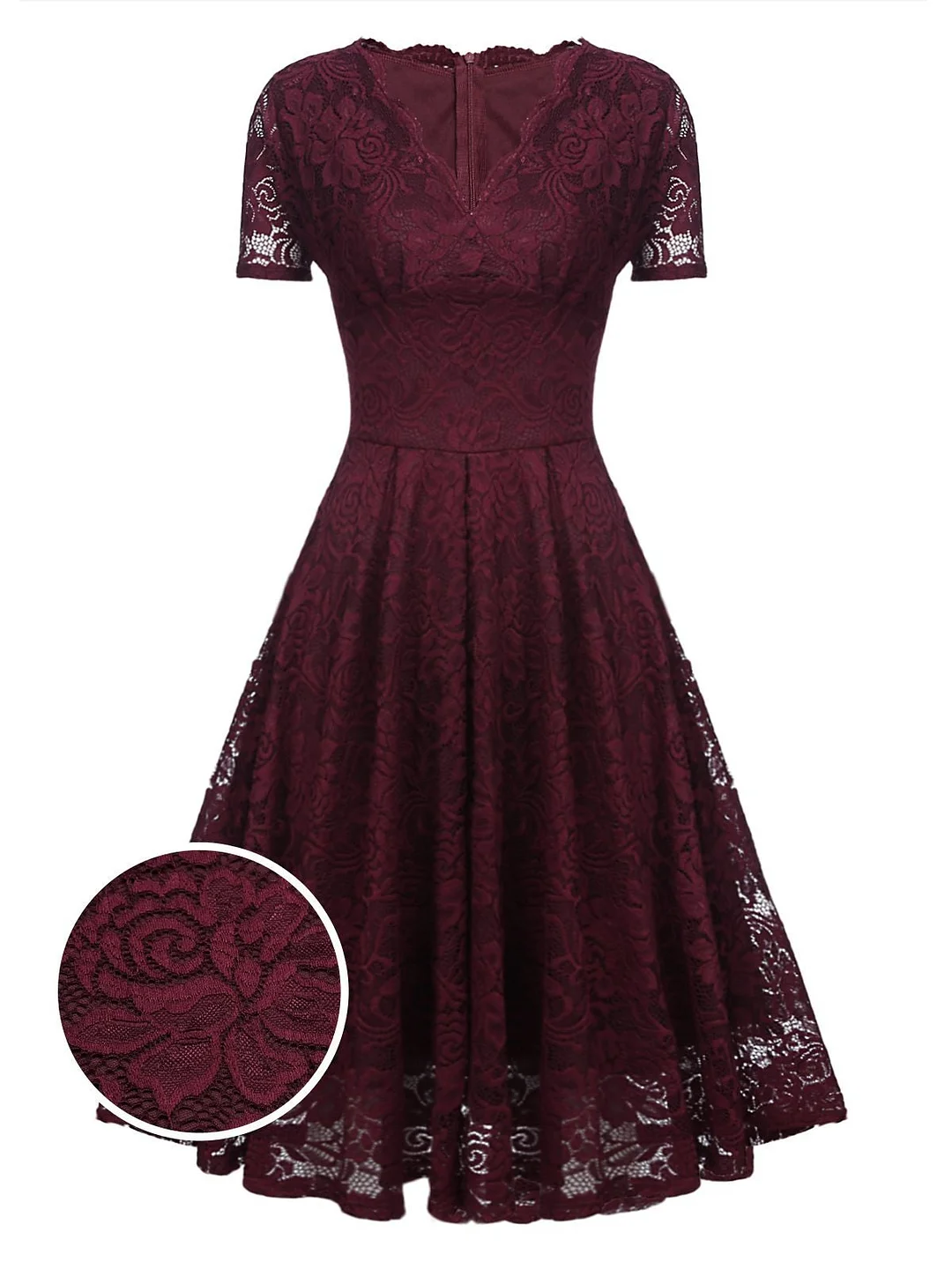 1950s Floral Lace Solid Swing Dress