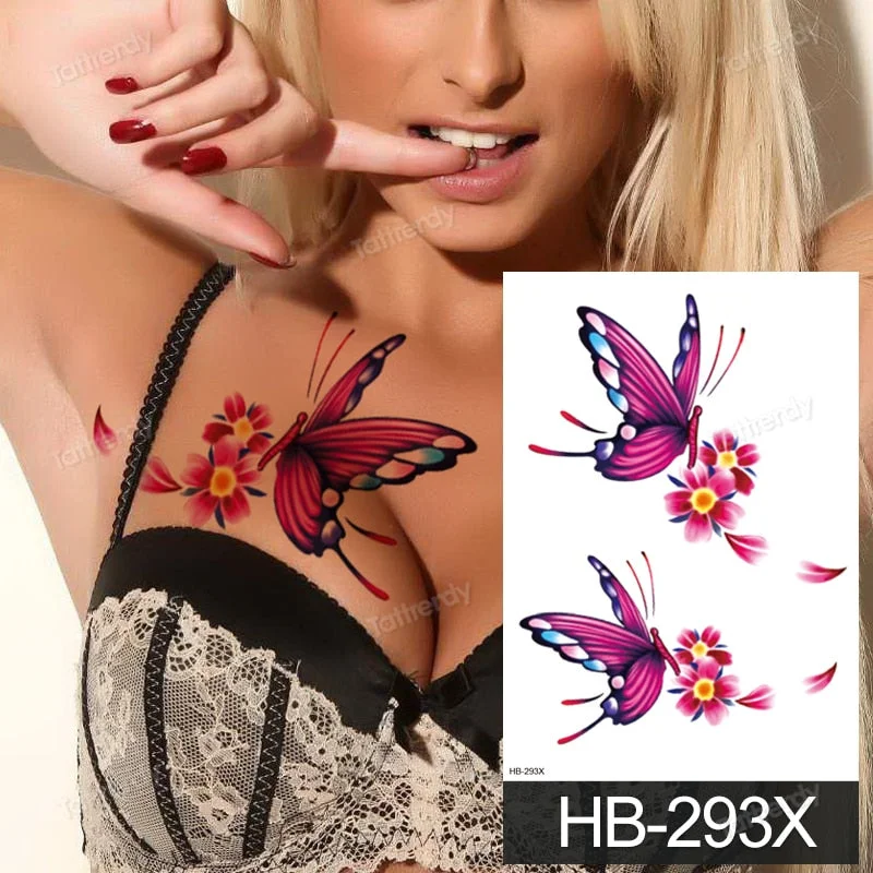 Waterproof Temporary Tattoo Sticker Butterfly Flower Wing Fake Tatto Big Tatoo Tatouage Temporaire Back Chest For Women Girl