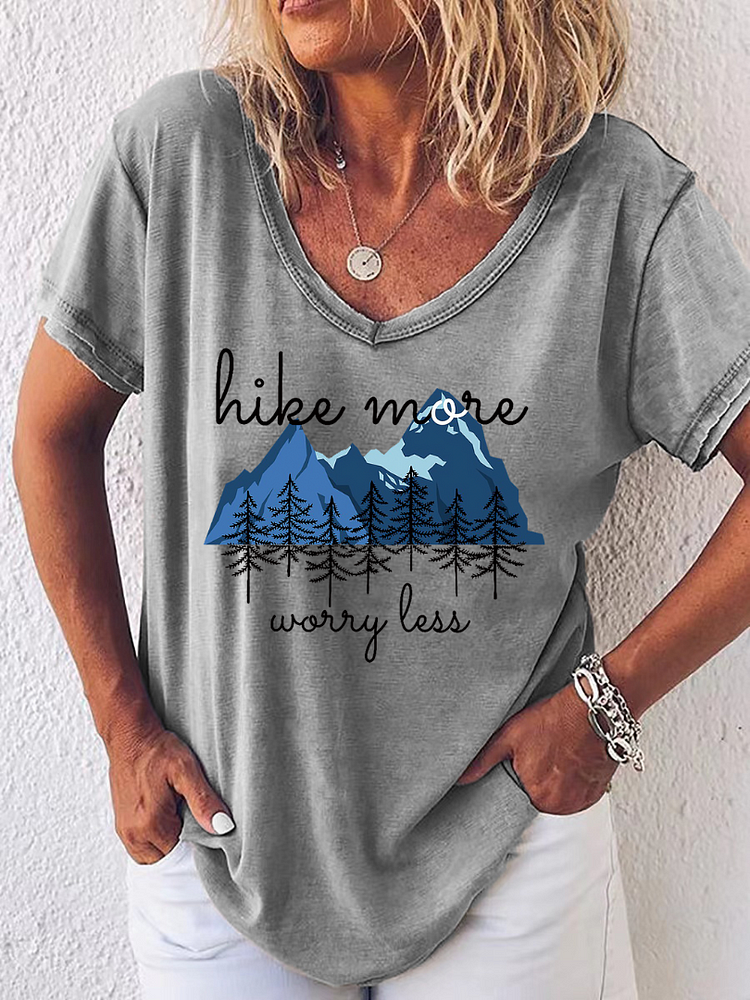 AL™ Hike More Worry Less Hiking Tee V-neck T Shirt-xn0507-01-Annaletters