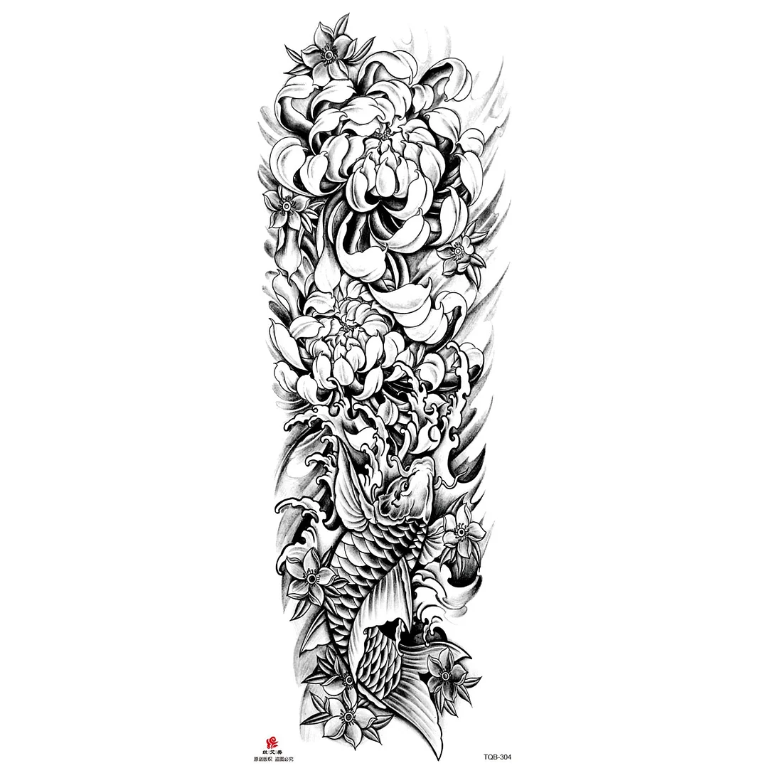 Full Arm Temporary Tattoo Wolf Lion Fish Horns Geometric Man Body Leg Rose Flower Phoenix Waterproof Sticker Cool Women Tatoo