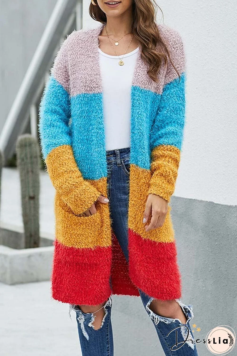 Multicolor Stitching Knit Cardigan