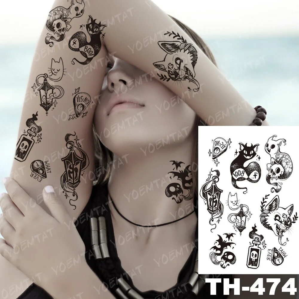 Sdrawing Temporary Tattoo Stickers Wolf Tiger Leopard Lion Moon Feather Star Flash Tattoos Female Back Body Art Fake Tatoo