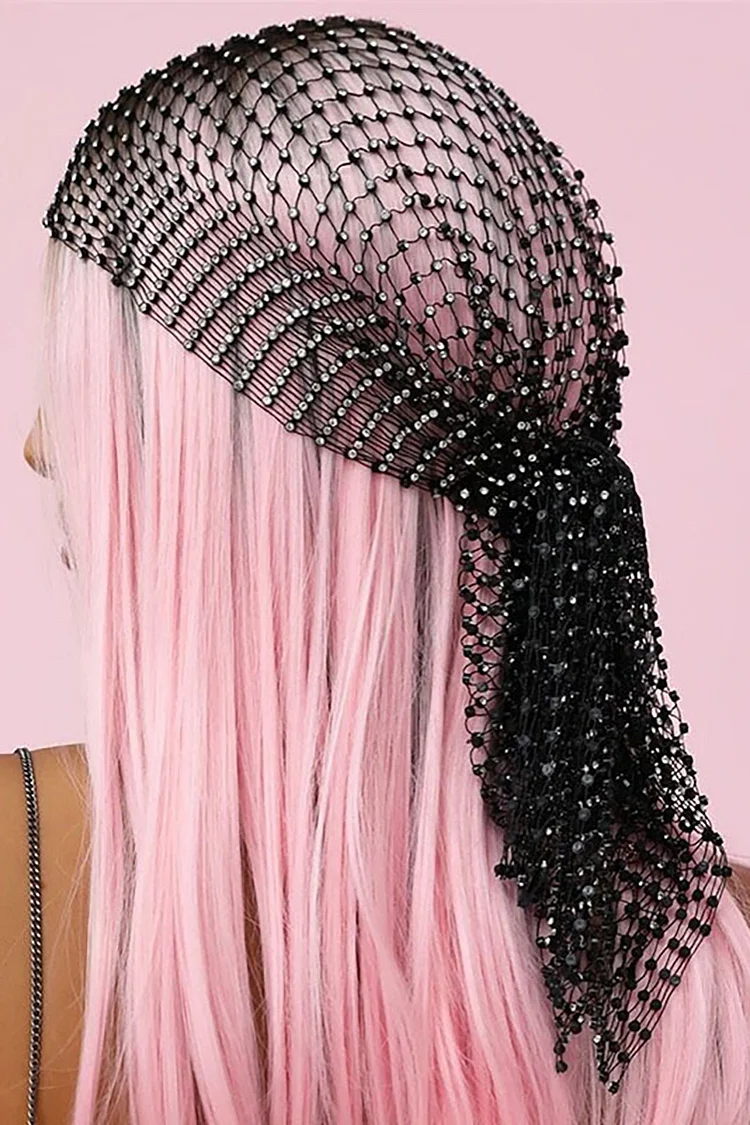 Mesh Elastic Hair Fishnet Sequins Headscarf Festival Headwear