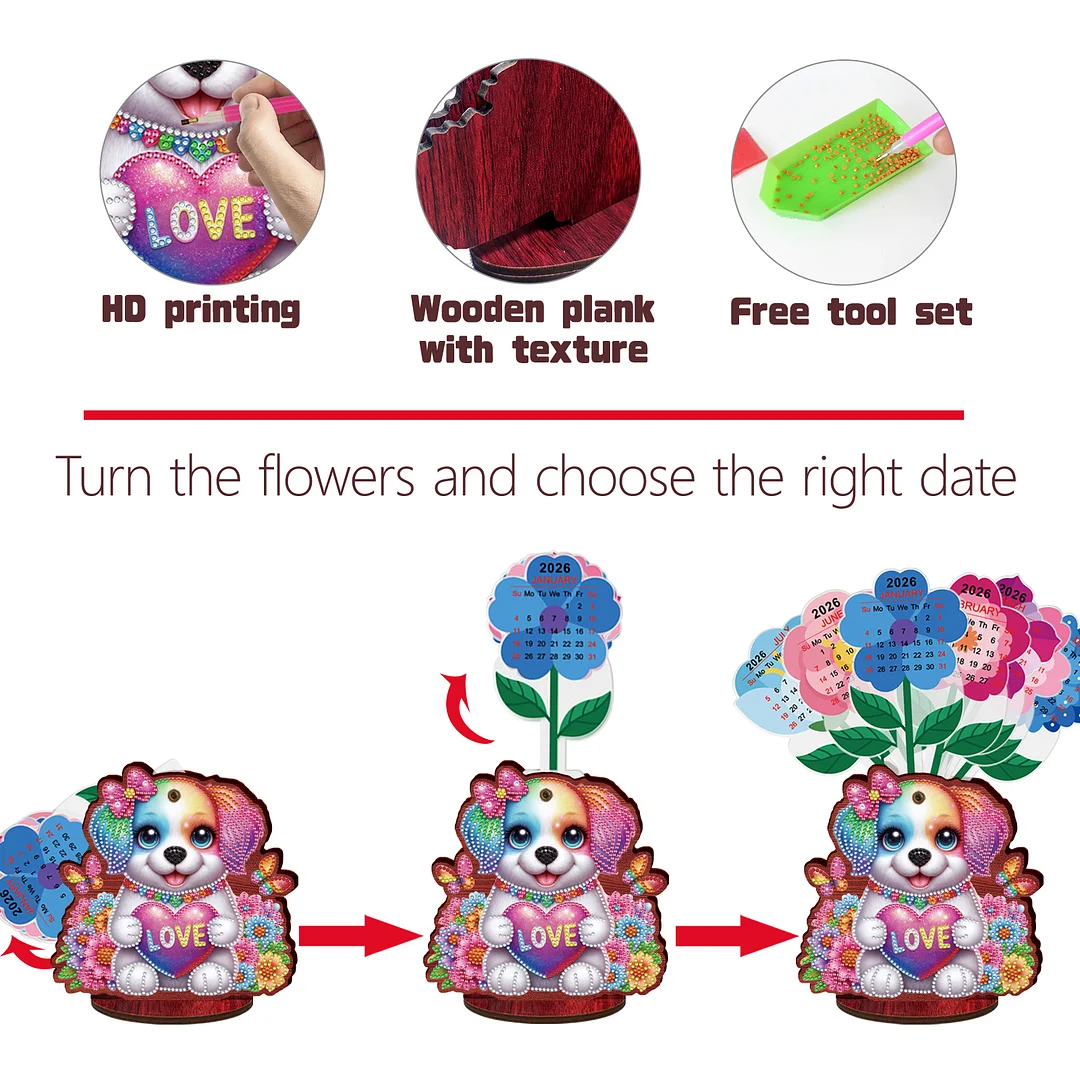 2026 Calendar DIY Diamond Painting Kit Wooden Diamond Painting Calendar