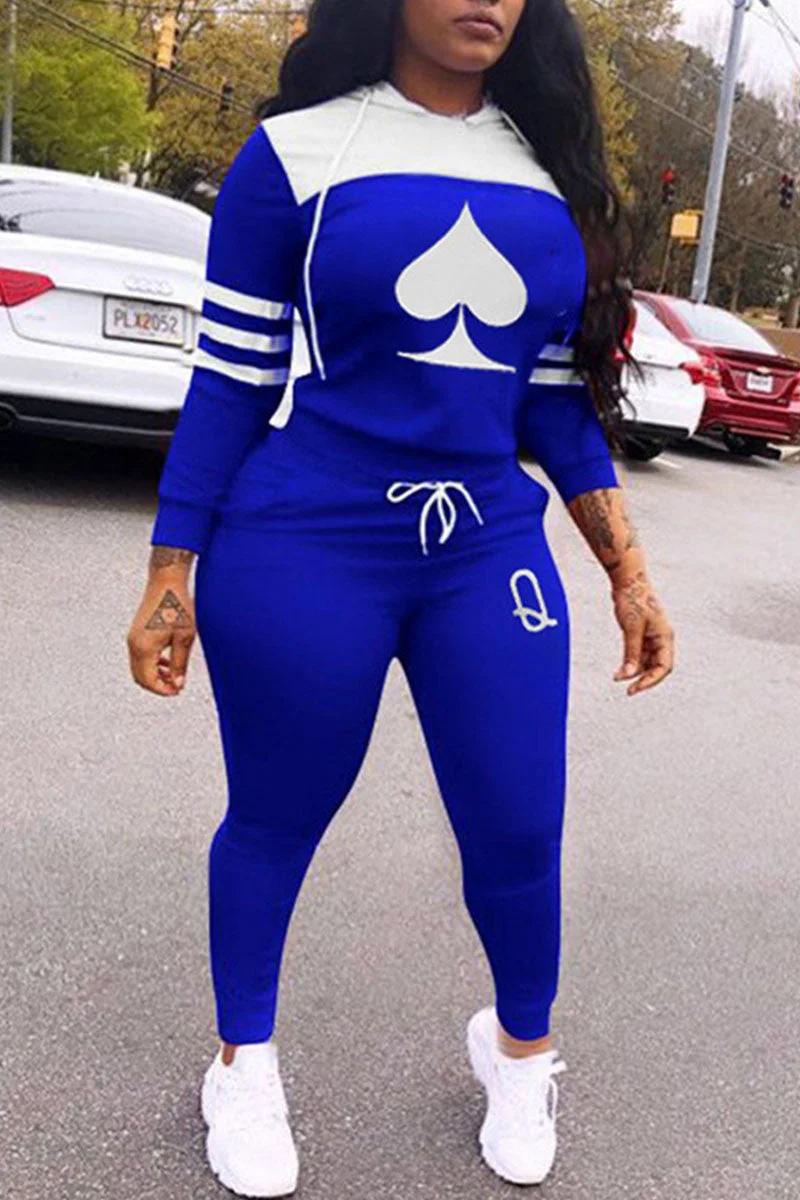 Casual Print Split Joint Hooded Collar Long Sleeve Two Pieces