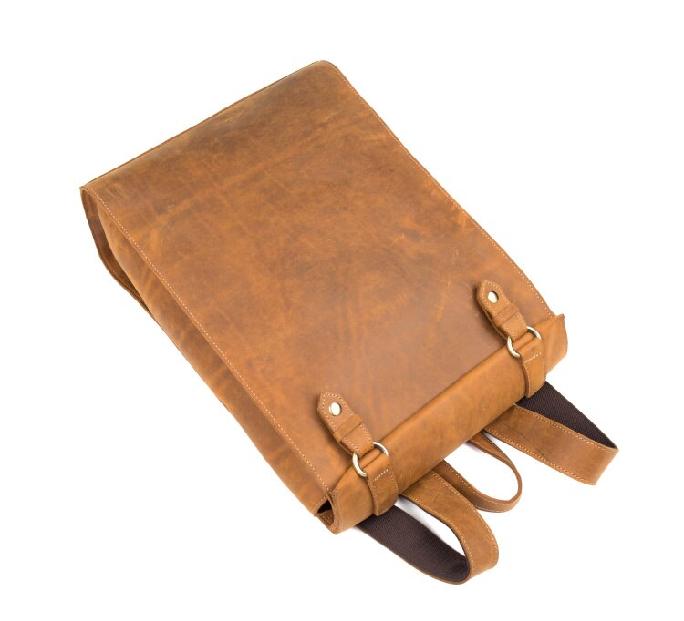 Khaki Top View of Woosir Vintage Leather Backpack