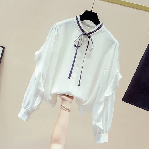 Long Sleeve Stand Collar Chiffon Blouse Shirt Tops Blusa Blouse Women Blusas Mujer De Moda 2021 Womens Tops And Blouses D896