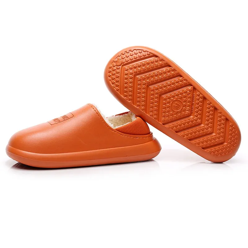 Winter Indoor Water-Proof Cotton Slippers Plush Warm Household Shoes Non-Slip Couple Dual-Use Cotton Slippers Men Home Slides