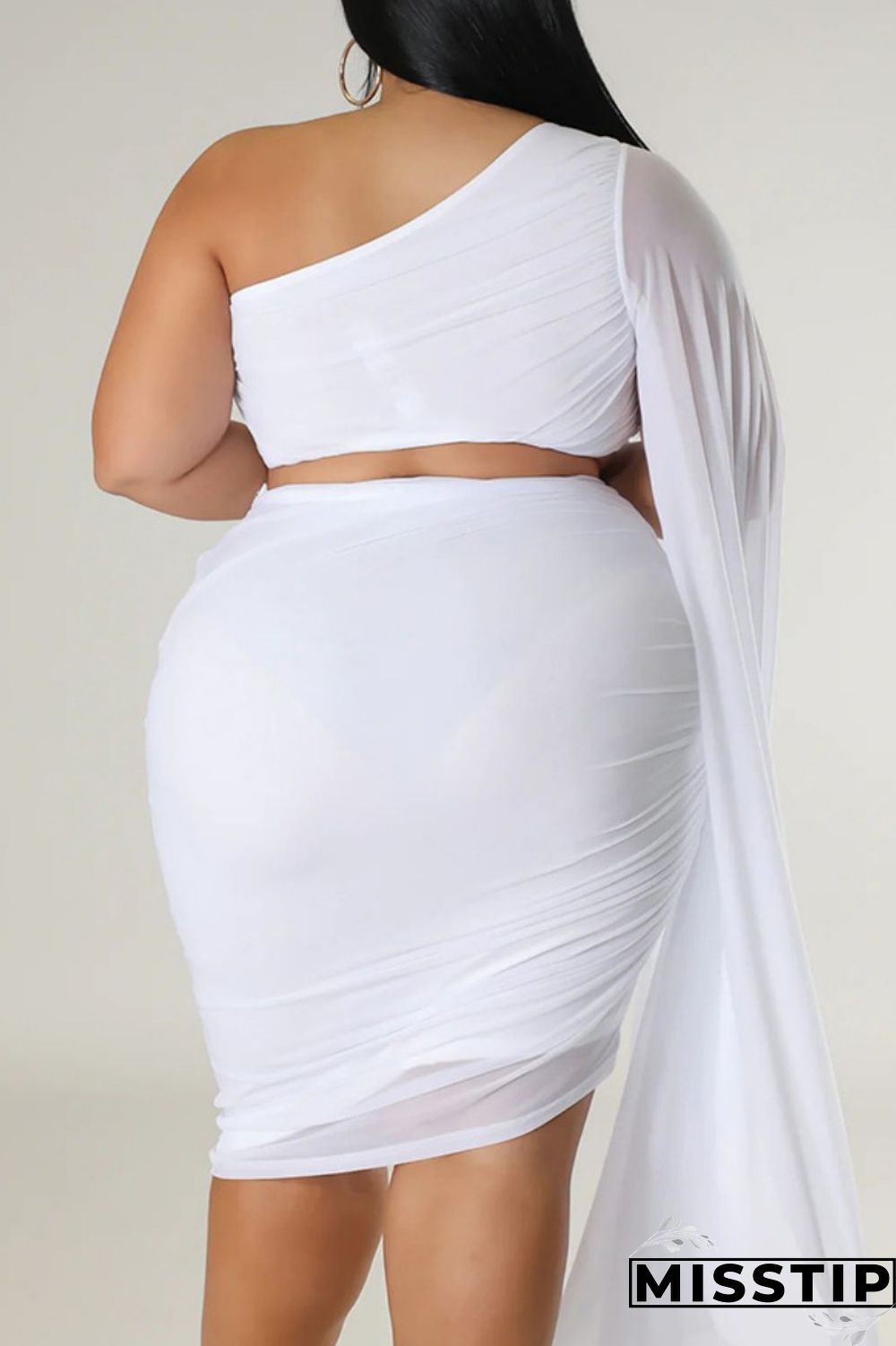 Blue Sexy Solid Patchwork Backless Oblique Collar Plus Size Two Pieces