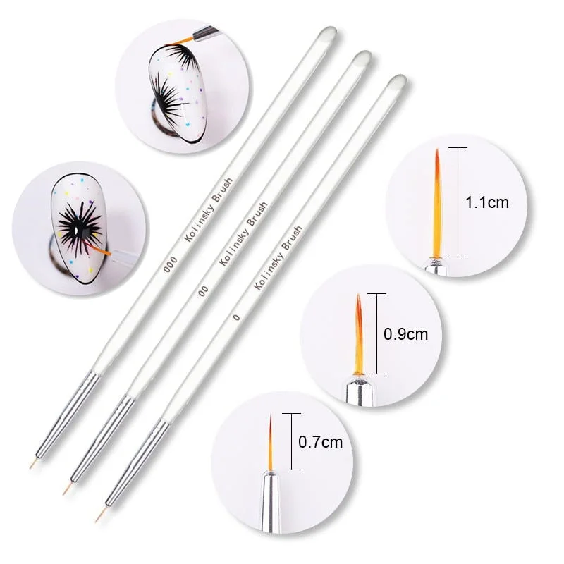 3Pcs Acrylic French Stripe Nail Art Liner Brush Set 3D Tips Manicure Ultra-thin Line Drawing Pen UV Gel Brushes Painting Tools-Nail Inspo