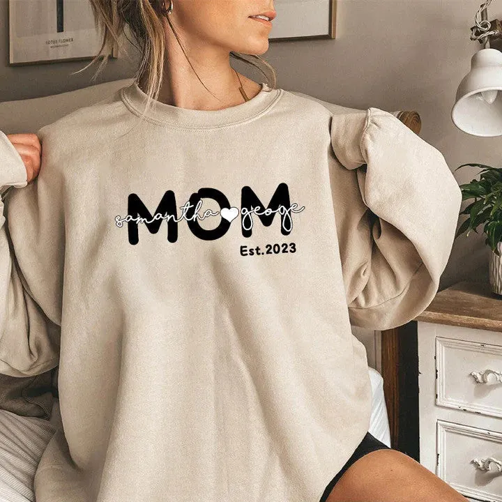 Personalized Gift for Mom, Mother's Name and Child's Name Sweatshirt, Cute Mama Est Sweatshirt, Mom Gift, Mom Birthday