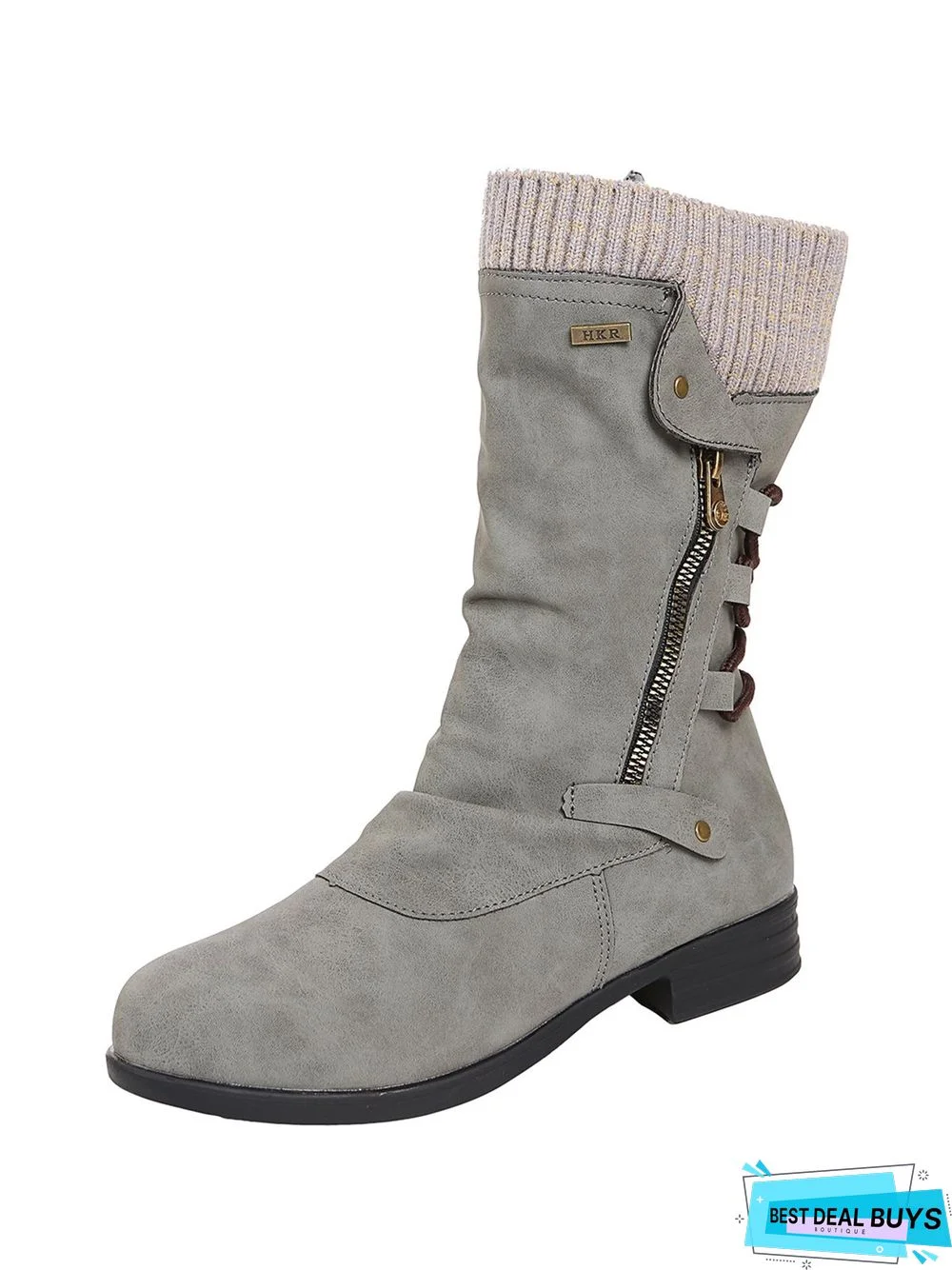 Vintage Yarn Panel Side Zip Flat Boots