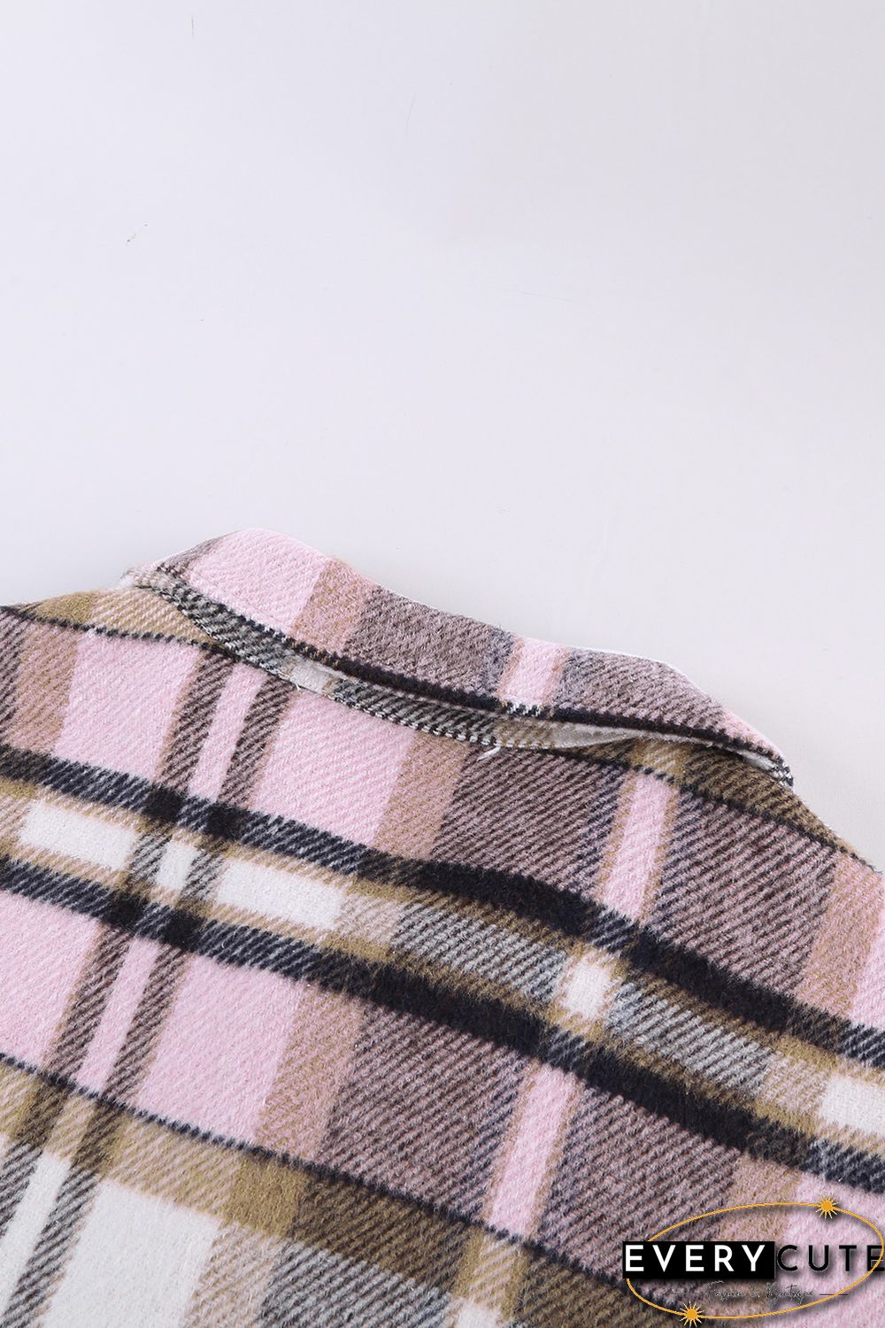 Pink Geometric Plaid Print Pocketed Shirt