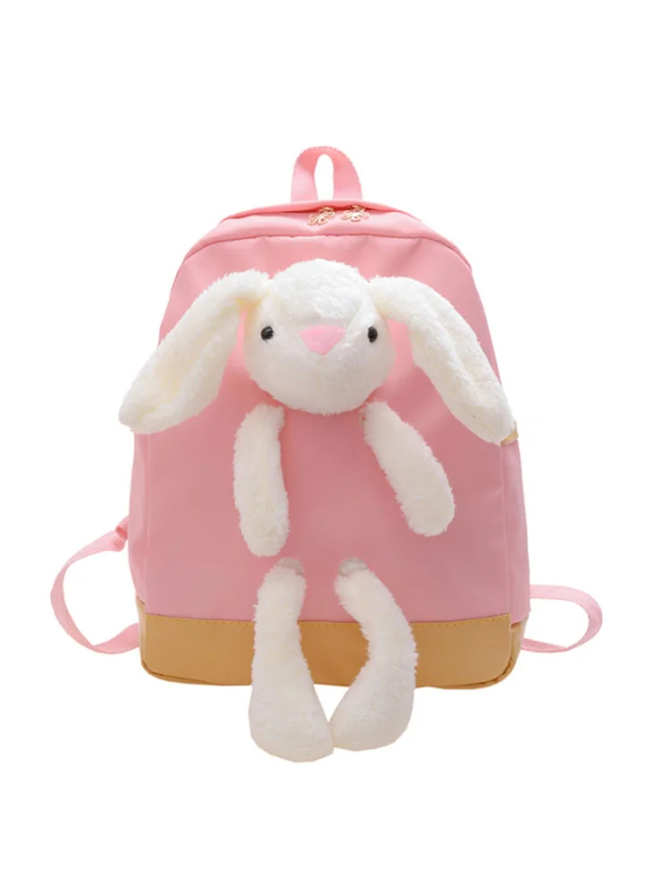 Cute Kids Cartoon Bunny Backpack Kindergarten Canvas Large Knapsack (Pink)