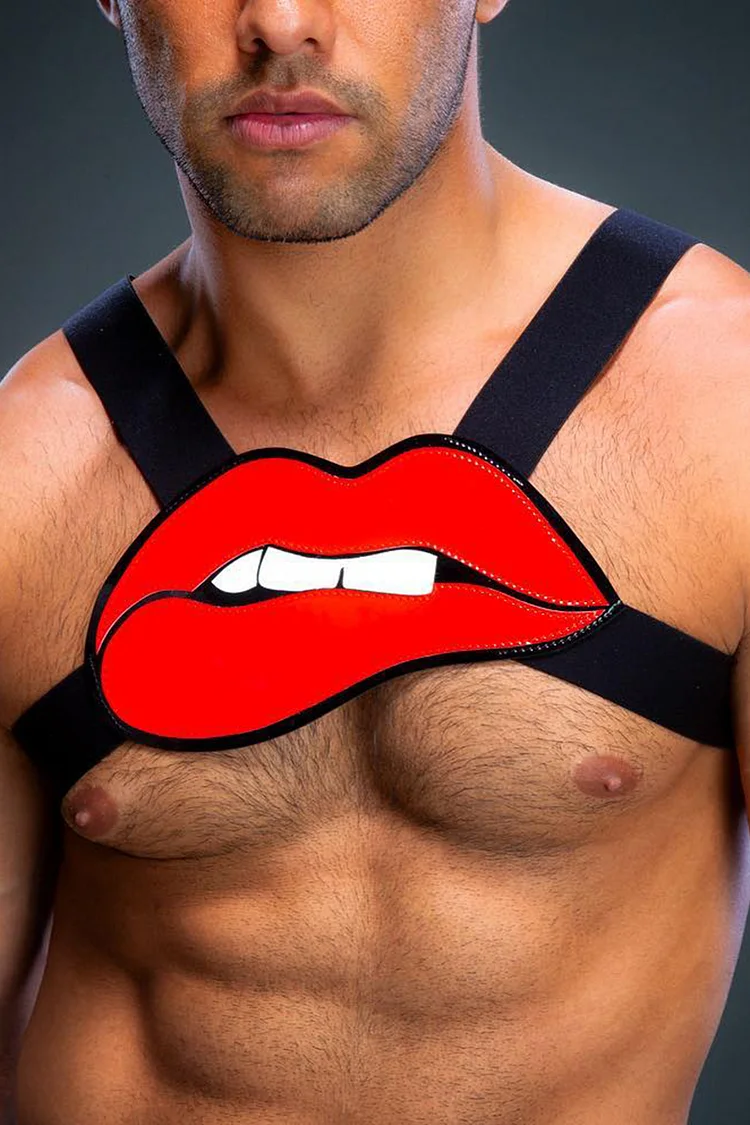 Red Lip Print Stretchy Chest Body Harness