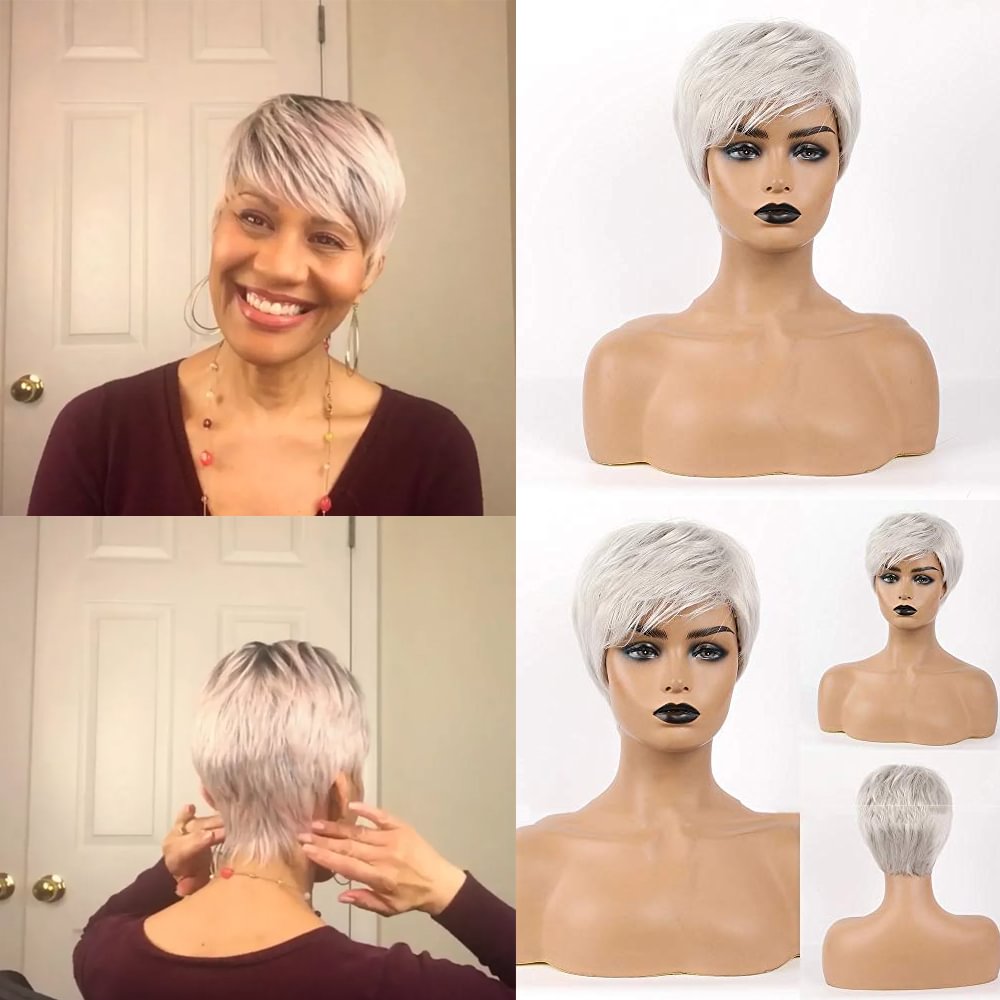 🔥Hot| New Remy Human Hair Short Straight Wigs Bob Pixie Cut Layered Haircut US Mall Lifes