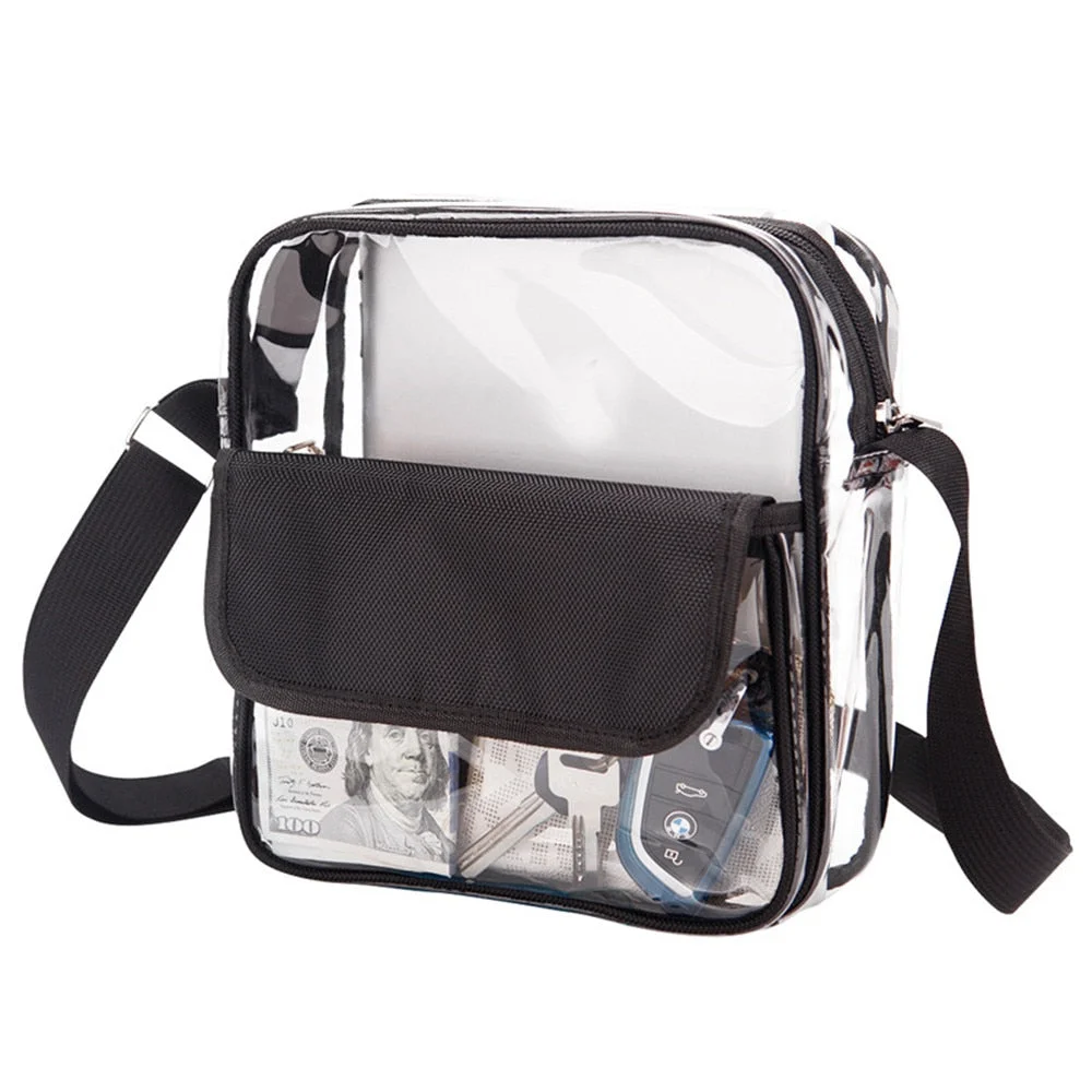 1PC Clear Plastic Tote Bag Transparent PVC Waterproof Crossbody Handbag Shoulder Bag Women Girl's Zipper Purse Travel Bag