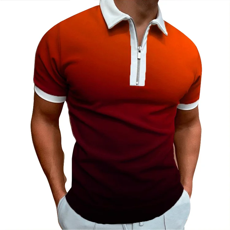 Summer Gradient Men's Casual Short Sleeved Polo Shirts at Hiphopee