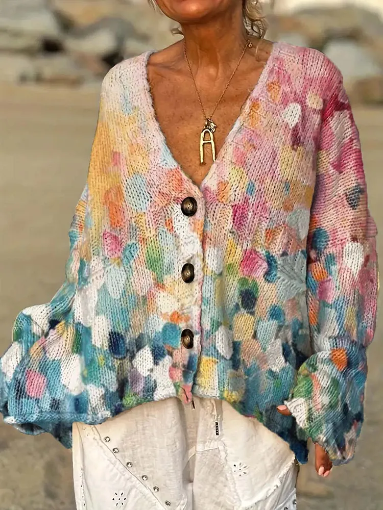 Women's Vintage Oil Painting Art Patterns Casual Pullover Sweater