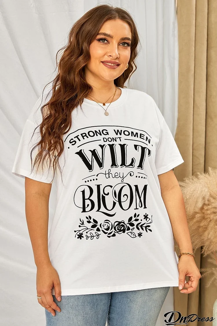 Strong Women Bloom Grapic Plus Size Tee