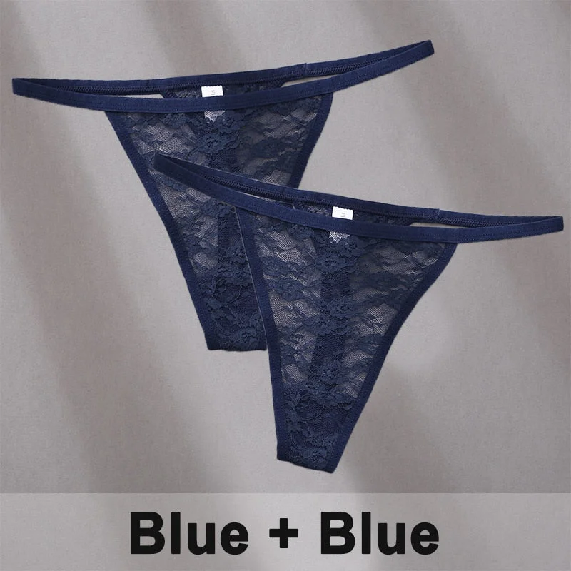 2PCS/Set Women's Underwear Lace Panties Floral Lingerie Woman Panties Sexy Thong G-String Female Pantys Perspective Intimates