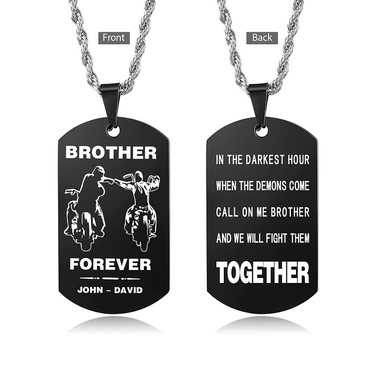 Brother Forever Dog Tag Necklace Personalized Black Double-sided Necklace Customized 2 Names Biker Necklace Gift to Brother