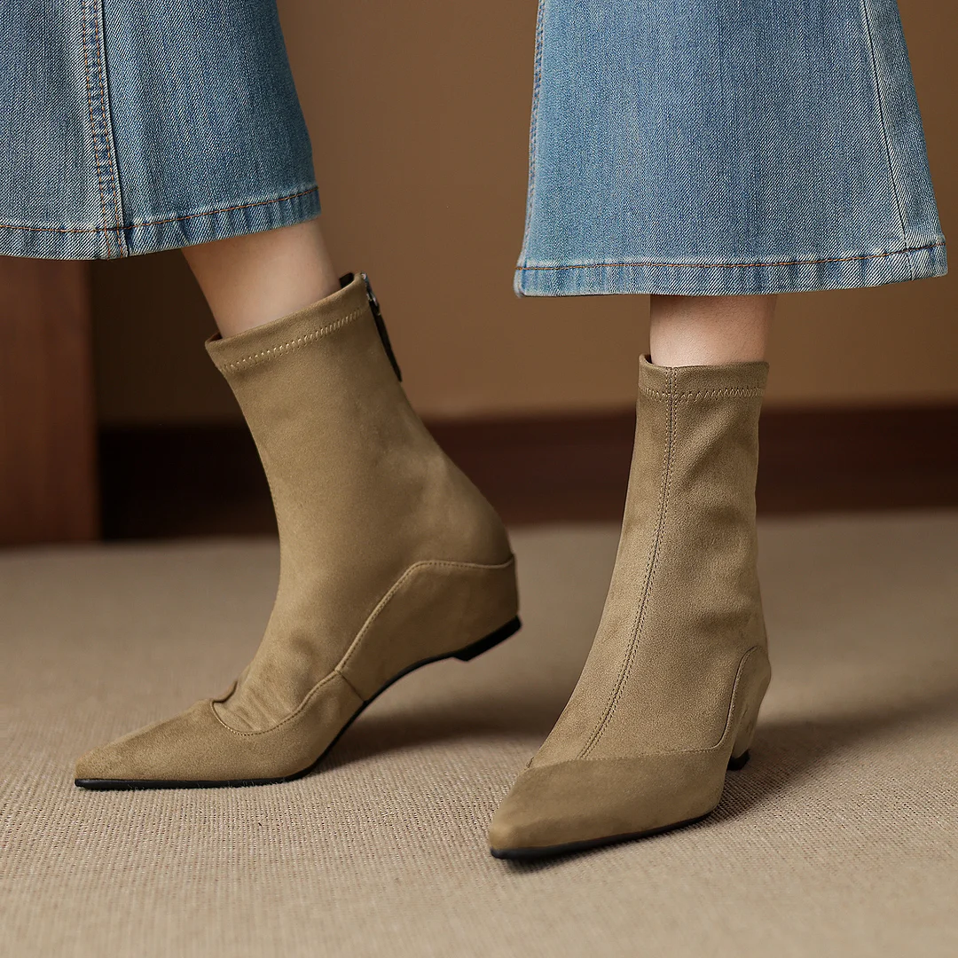 Breakj Breakj Velvet Zippered Elastic Boots Women's New Thin Boots In The Raised Short Boots