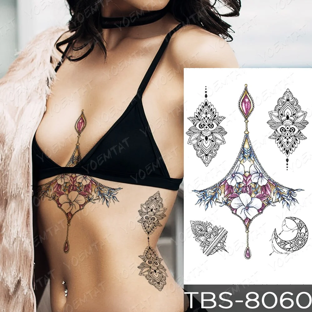 Waterproof Temporary Tattoo Sticker Lotus Dream Catcher Flash Tattoos Rose flowers Body Art Arm Water Transfer Fake Tatoo Women