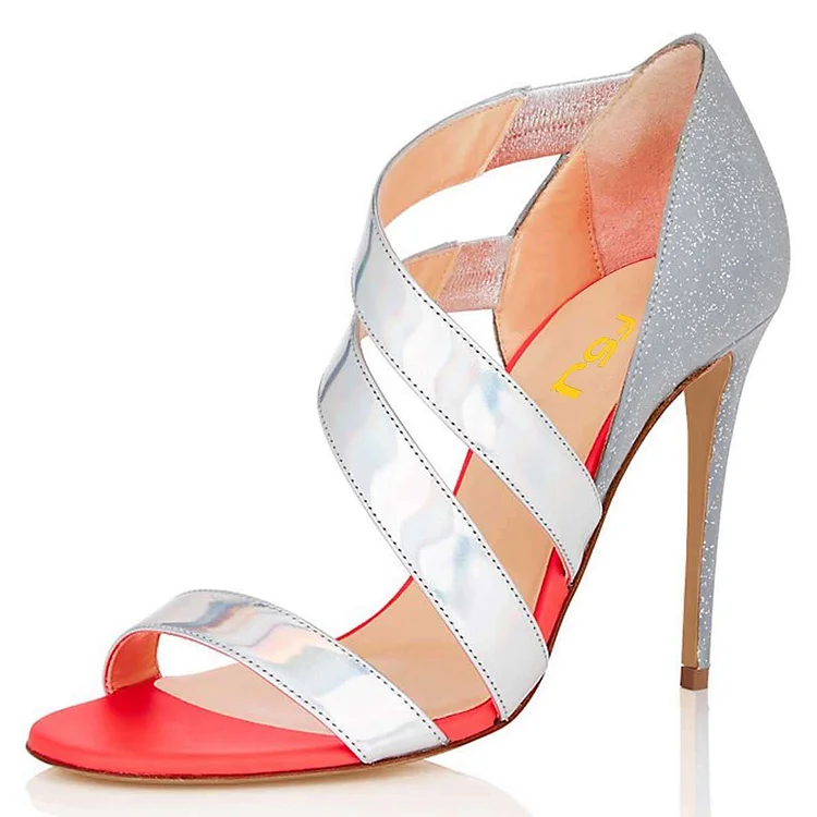 Multicolor Double Straps Stiletto Heels Sandals |FSJ Shoes