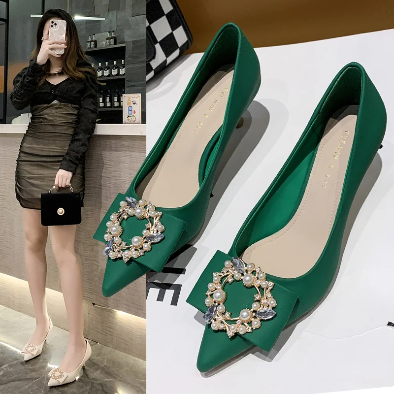 Yyvonne Yyvonne Spring And Summer New Commuter Temperament Rhinestone Thin Heel Pointed Women's High Heels Single Shoes Direct Women