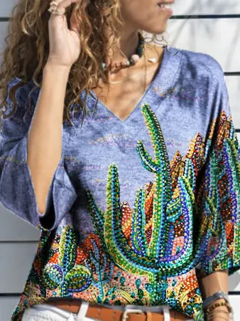 Casual V Neck Cotton Short Sleeve T-shirt