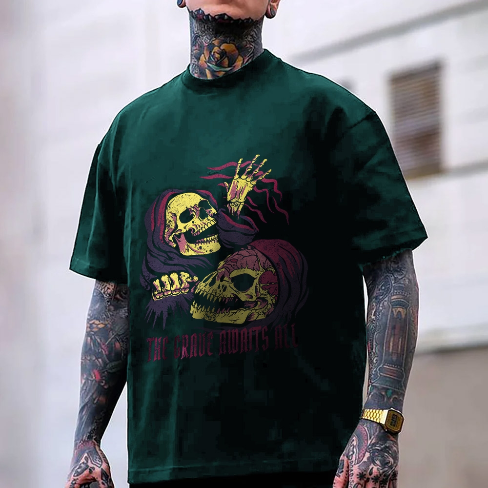 THE GRAVE AWAITS ALL GRAPHIC PRINT T-shirt