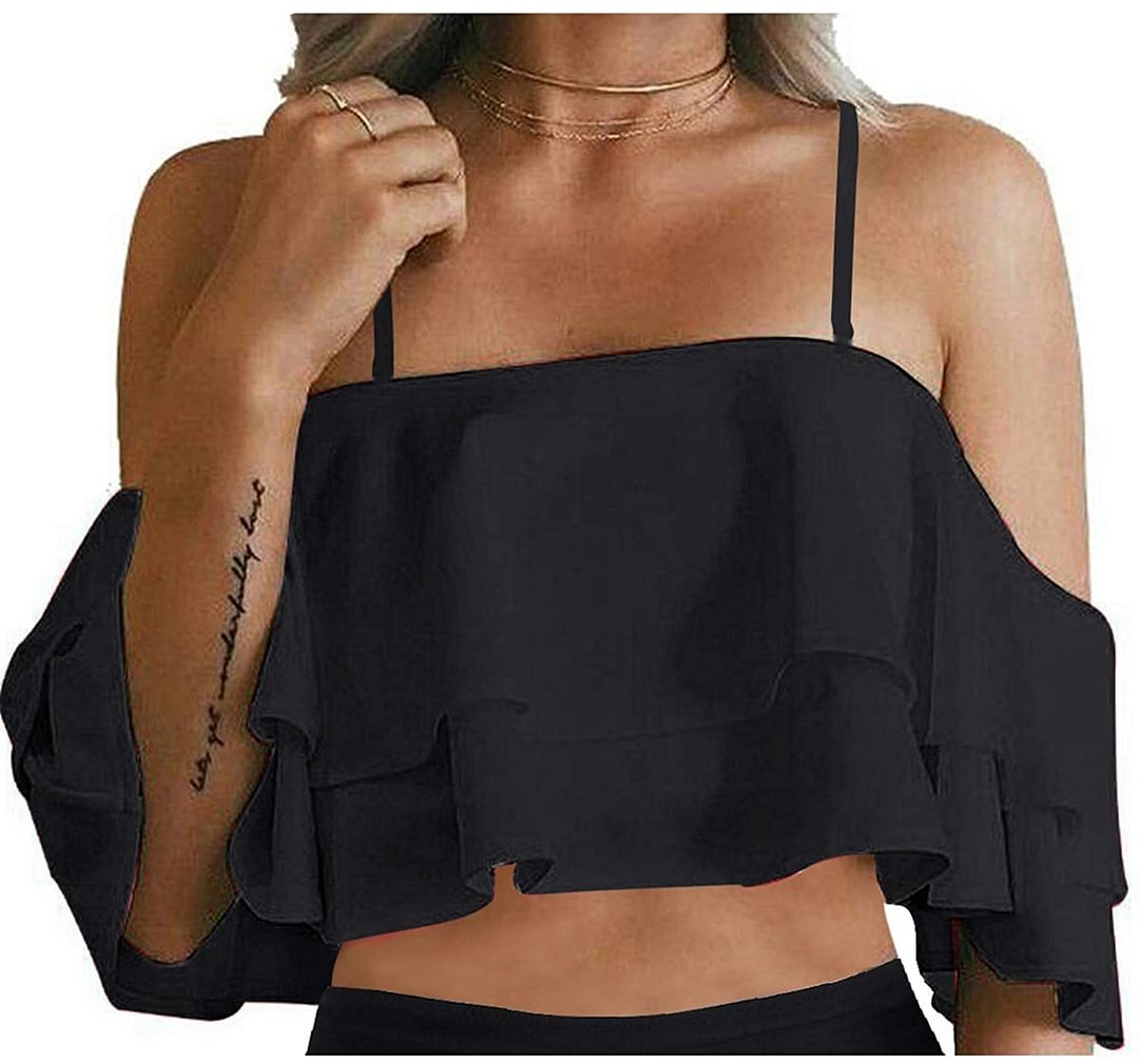 Women Flounce Swimsuit Off Shoulder Ruffled Chic Bikini Tops