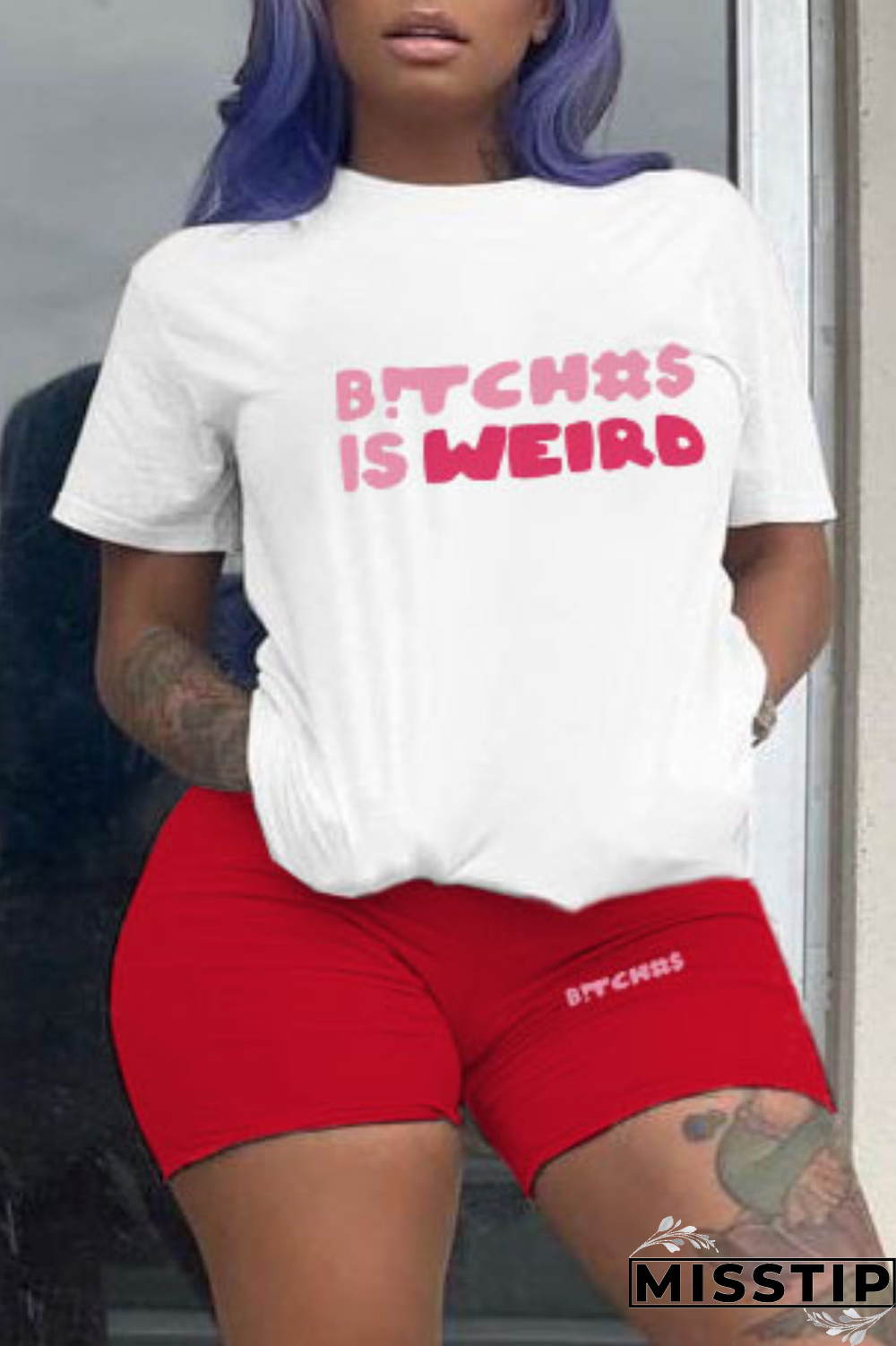 Blue Street Print Patchwork O Neck Plus Size Two Pieces