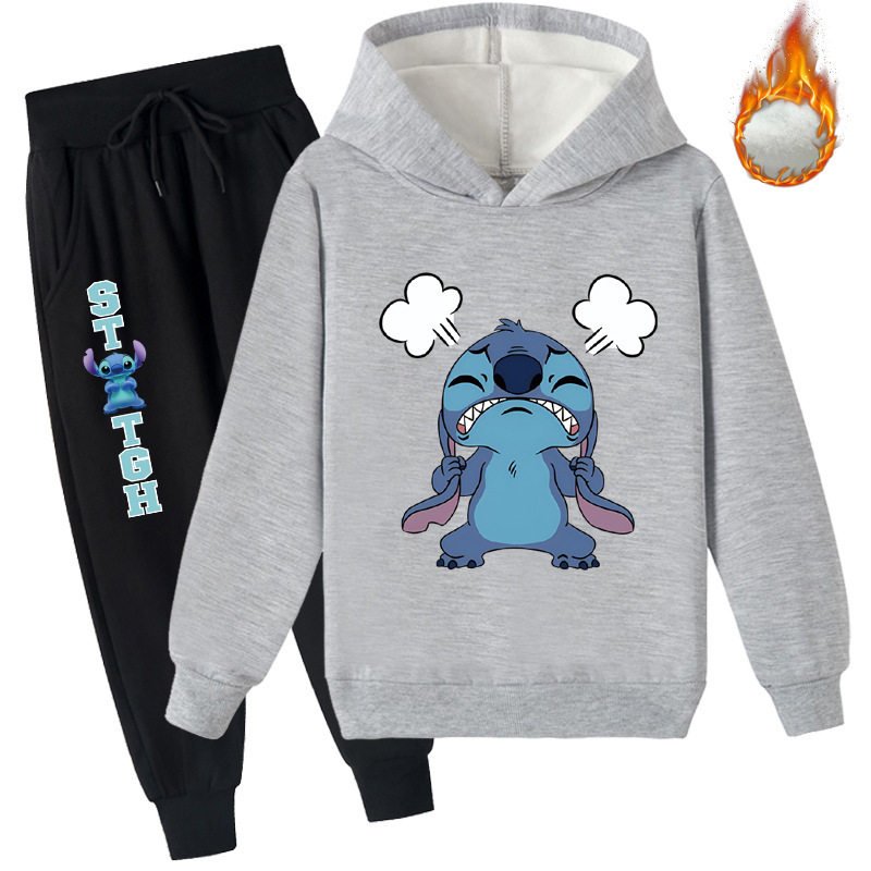 Mayoulove Stitch Fleece Hoodie and Trousers Set - Cute and Cozy Matching Outfit for Kids who Love the Lovable Blue Alien - Perfect for Playtime or Bedtime - Boys and Girls Stitch Clothing-Mayoulove